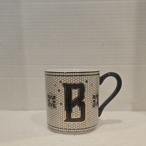 Anthropologie Bistro Tile Stoneware Monogrammed "B" Coffee Tea Mug